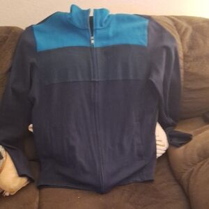 Alfani Navy and Teal Zip-Up Jacket